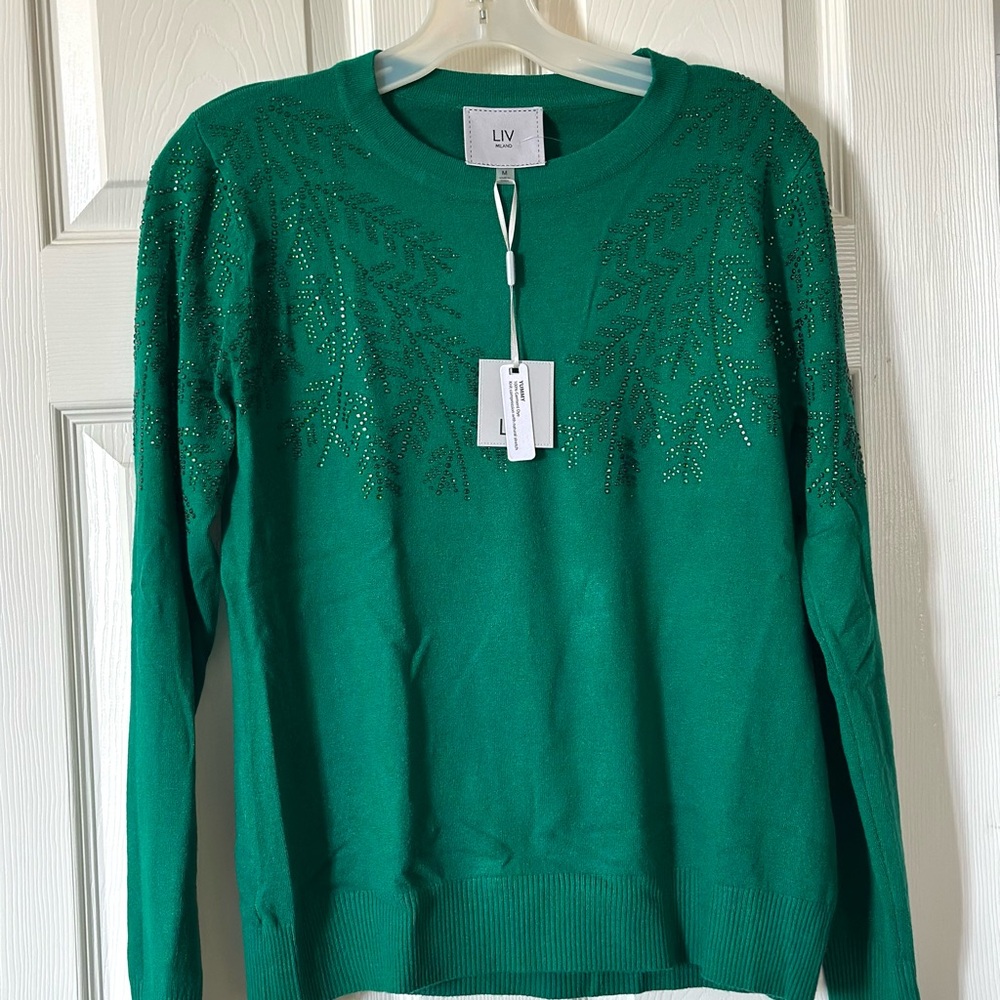 Women's Green Christmas Beaded Sweater